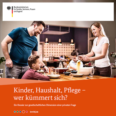 Titelseite der Broschüre "Kinder, Haushalt, Pflege - we kümmert sich?"